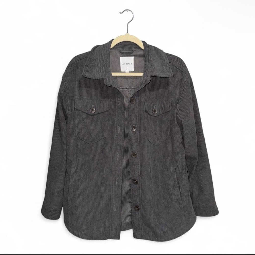 Avec Les Filles Women's Gray Classic Corduroy Shacket Shirt Jacket Size Medium